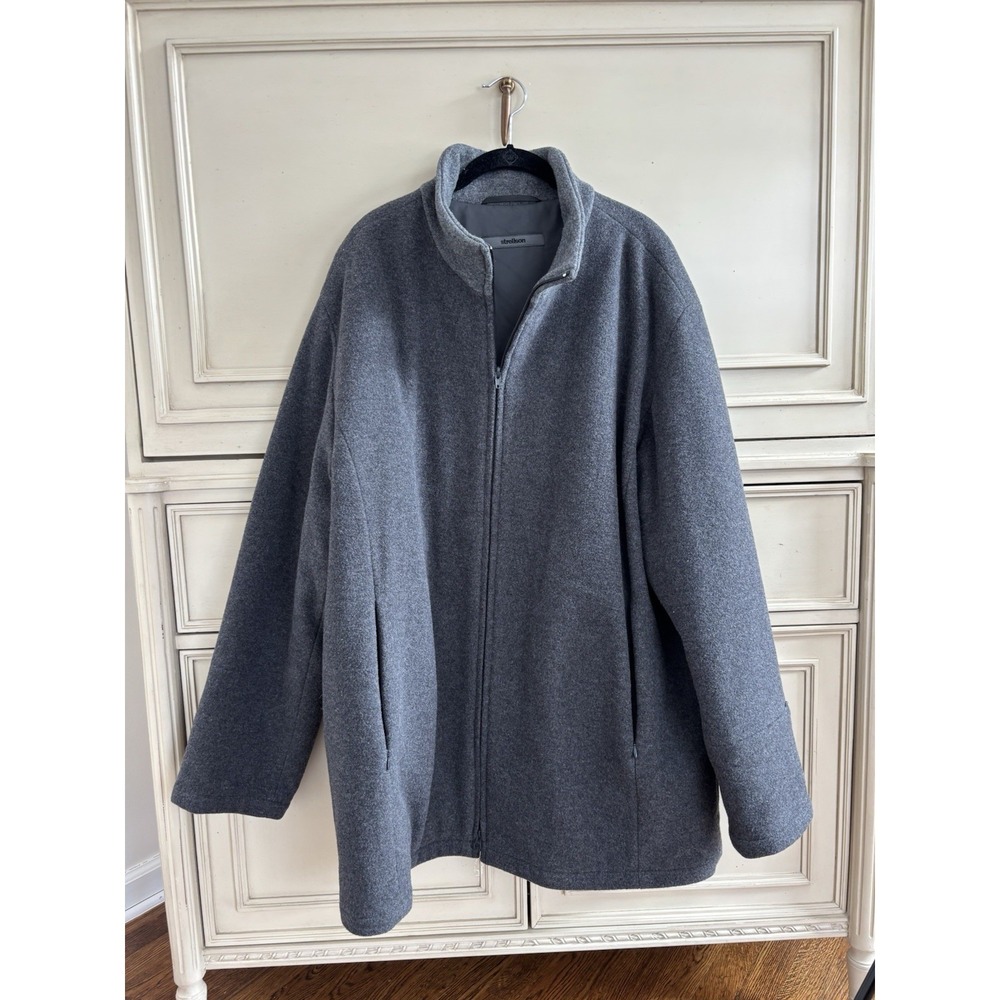 Strellson Men's XL Wool Full‎ Zip Jacket Long Gray Vintage Pockets Warm Poland